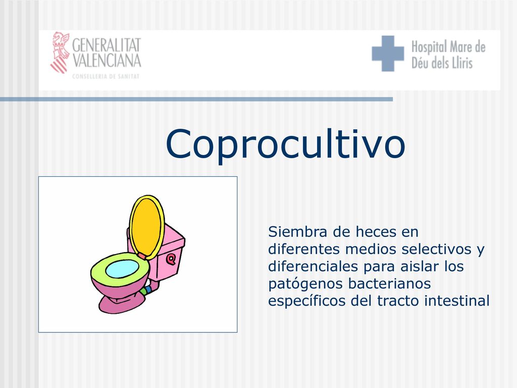 Coprocultivo Siembra de heces en diferentes medios selectivos y diferenciales para aislar los patógenos bacterianos específicos del tracto intestinal.