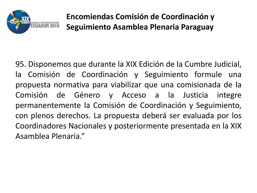 Encomiendas Comisión de Coordinación y Seguimiento Asamblea Plenaria Paraguay