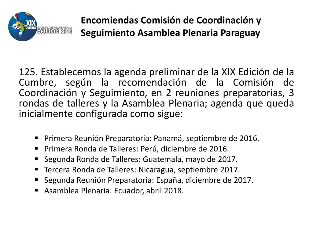 Encomiendas Comisión de Coordinación y Seguimiento Asamblea Plenaria Paraguay