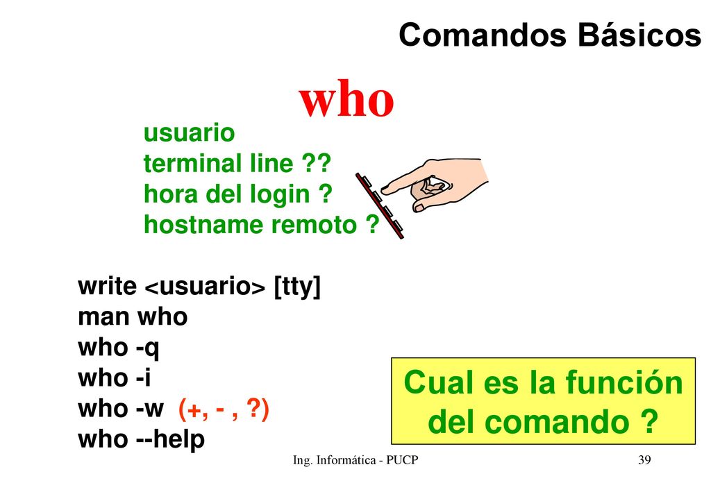 who Comandos Básicos Cual es la función del comando usuario