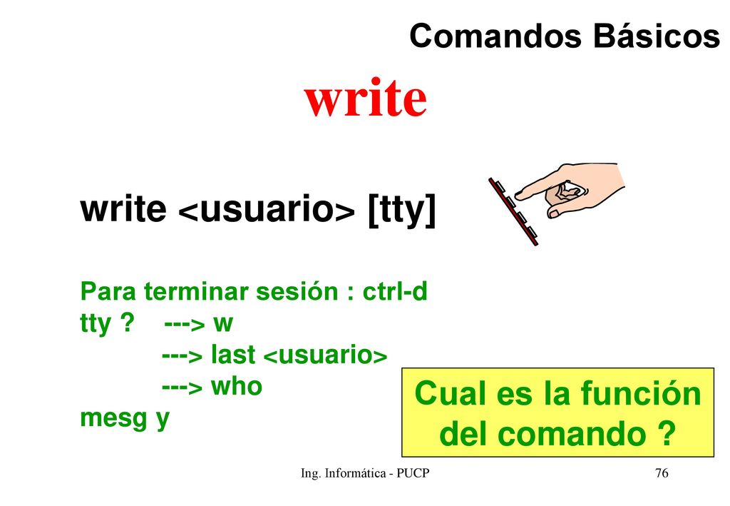write write <usuario> [tty] Comandos Básicos Cual es la función