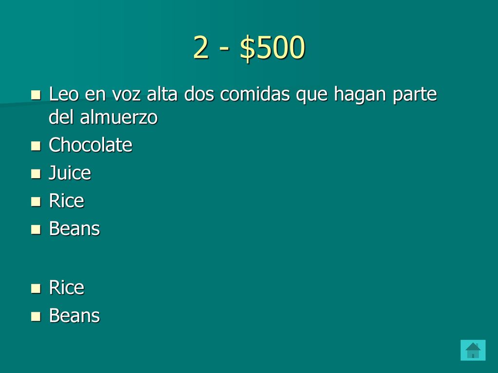 2 - $500 Leo en voz alta dos comidas que hagan parte del almuerzo