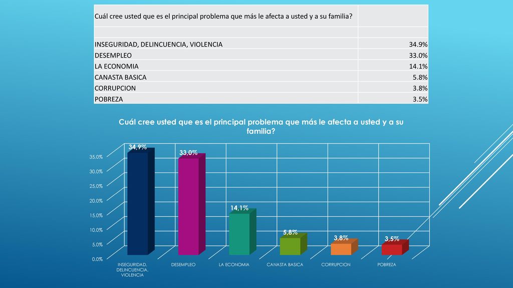 Cuál cree usted que es el principal problema que más le afecta a usted y a su familia