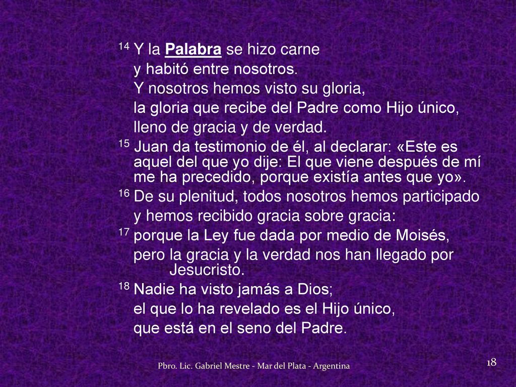 14 Y la Palabra se hizo carne y habitó entre nosotros