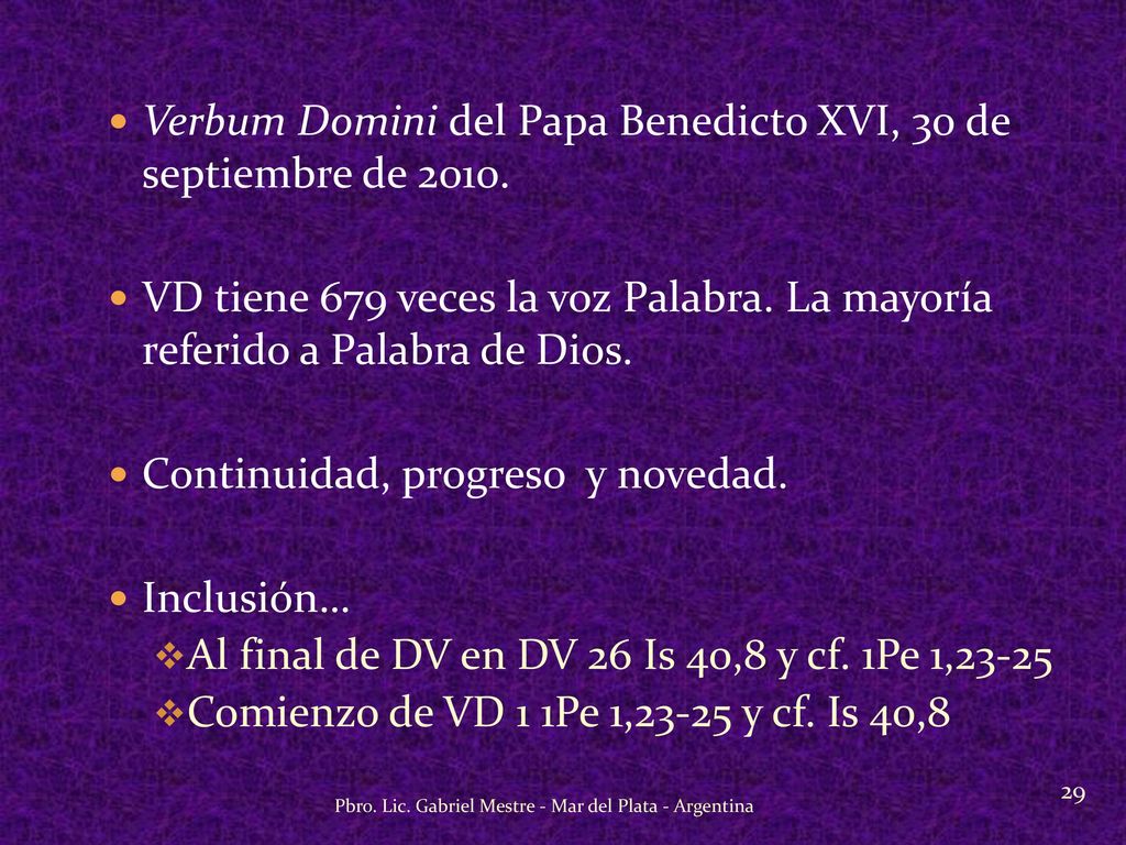 Verbum Domini del Papa Benedicto XVI, 30 de septiembre de 2010.