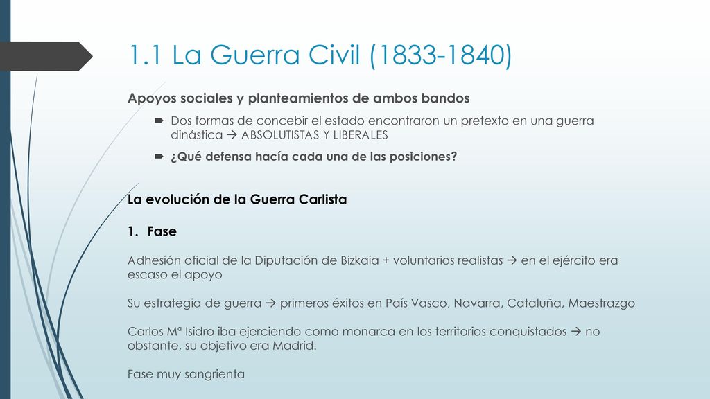 1.1 La Guerra Civil ( ) Apoyos sociales y planteamientos de ambos bandos.