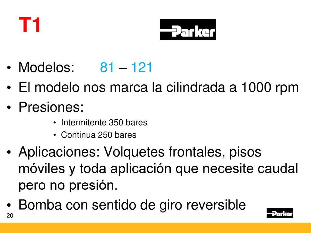 T1 Modelos: 81 – 121 El modelo nos marca la cilindrada a 1000 rpm