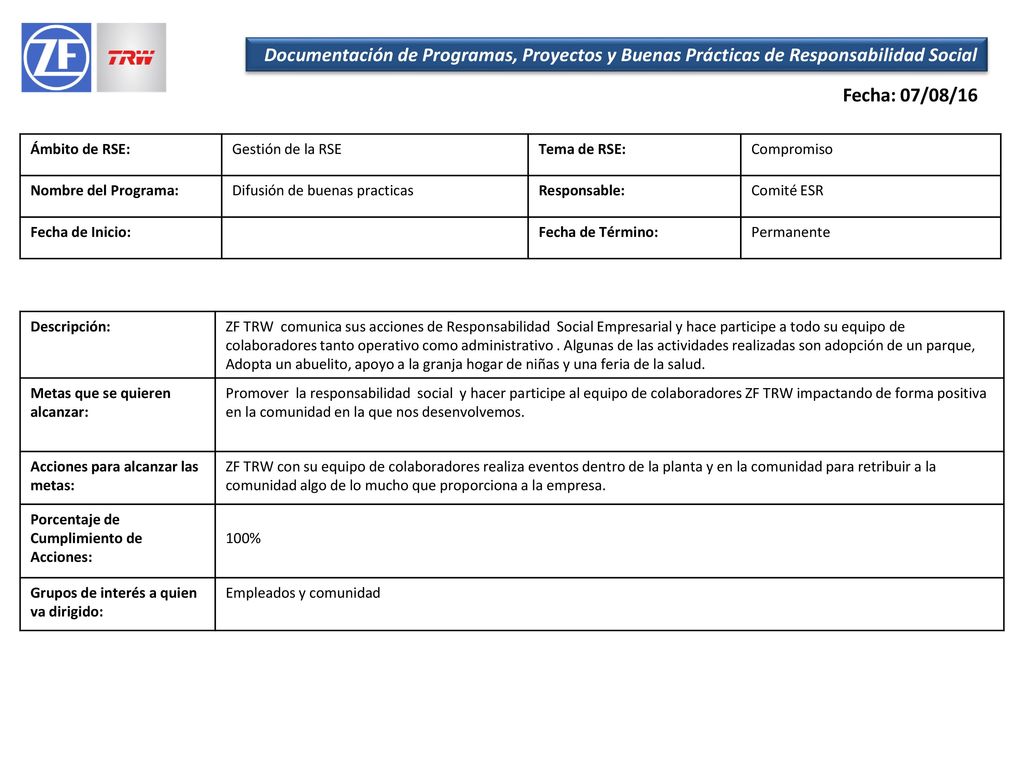 Documentación de Programas, Proyectos y Buenas Prácticas de Responsabilidad Social