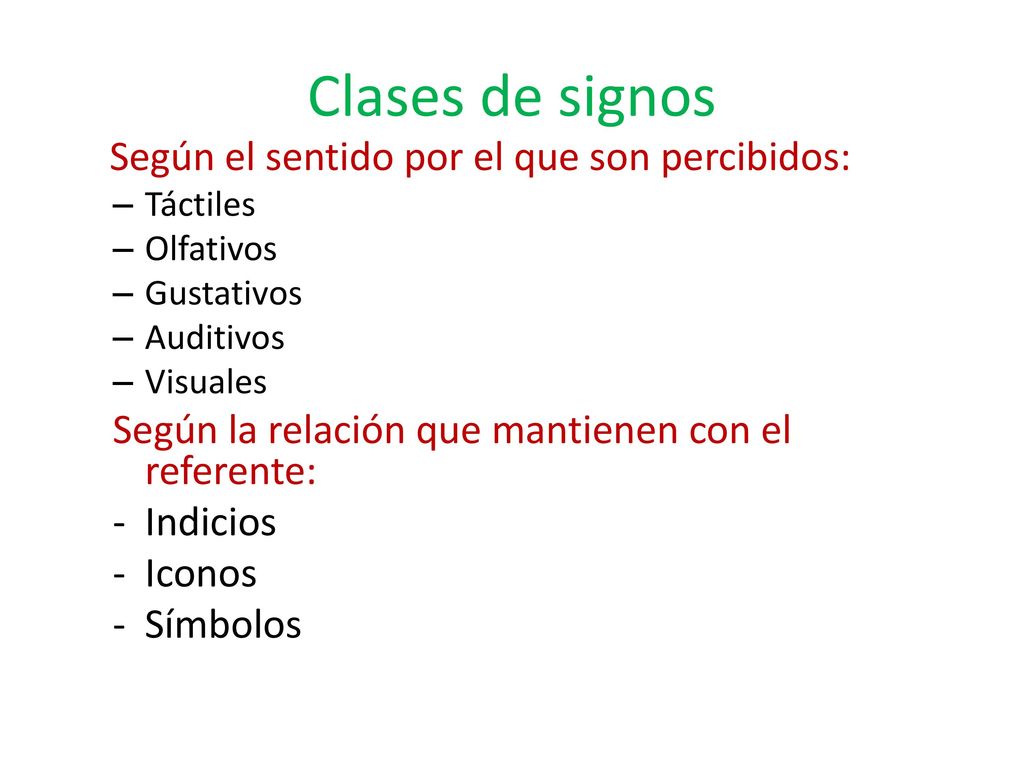 Clases de signos Según el sentido por el que son percibidos: