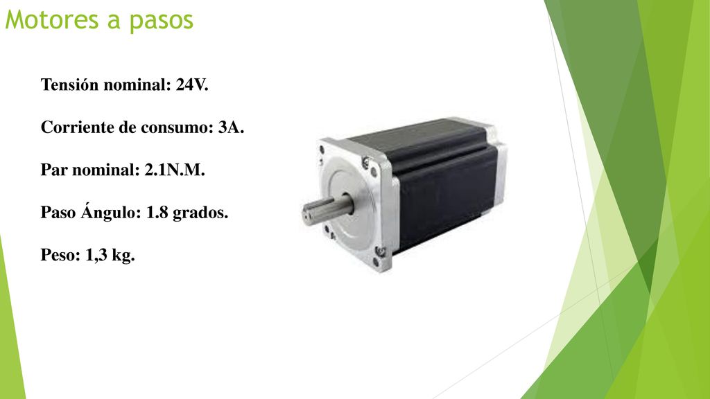 Motores a pasos Tensión nominal: 24V. Corriente de consumo: 3A.