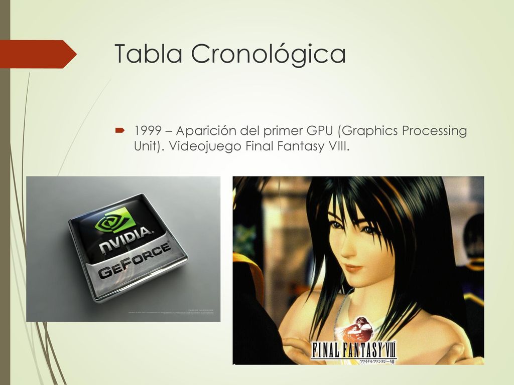 Tabla Cronológica 1999 – Aparición del primer GPU (Graphics Processing Unit).