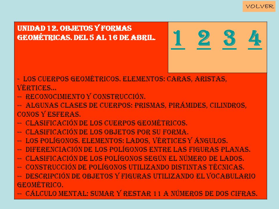 Unidad 12. OBJETOS Y FORMAS GEOMÉTRICAS. Del 5 al 16 de abril.
