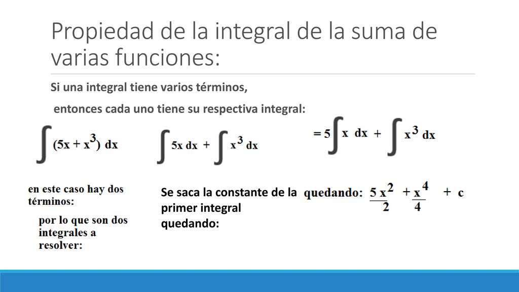 Propiedad de la integral de la suma de varias funciones: