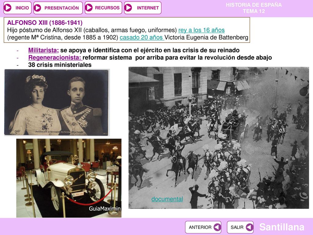 ALFONSO XIII ( ) Hijo póstumo de Alfonso XII (caballos, armas fuego, uniformes) rey a los 16 años.