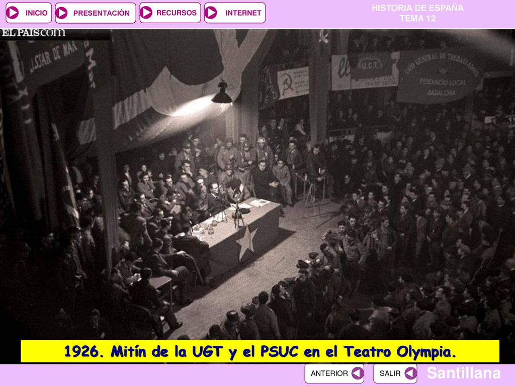 1926. Mitín de la UGT y el PSUC en el Teatro Olympia.