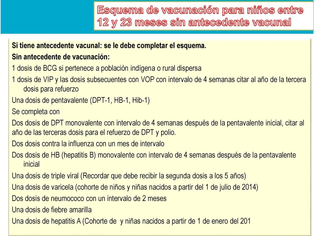 Esquema de vacunación para niños entre 12 y 23 meses sin antecedente vacunal