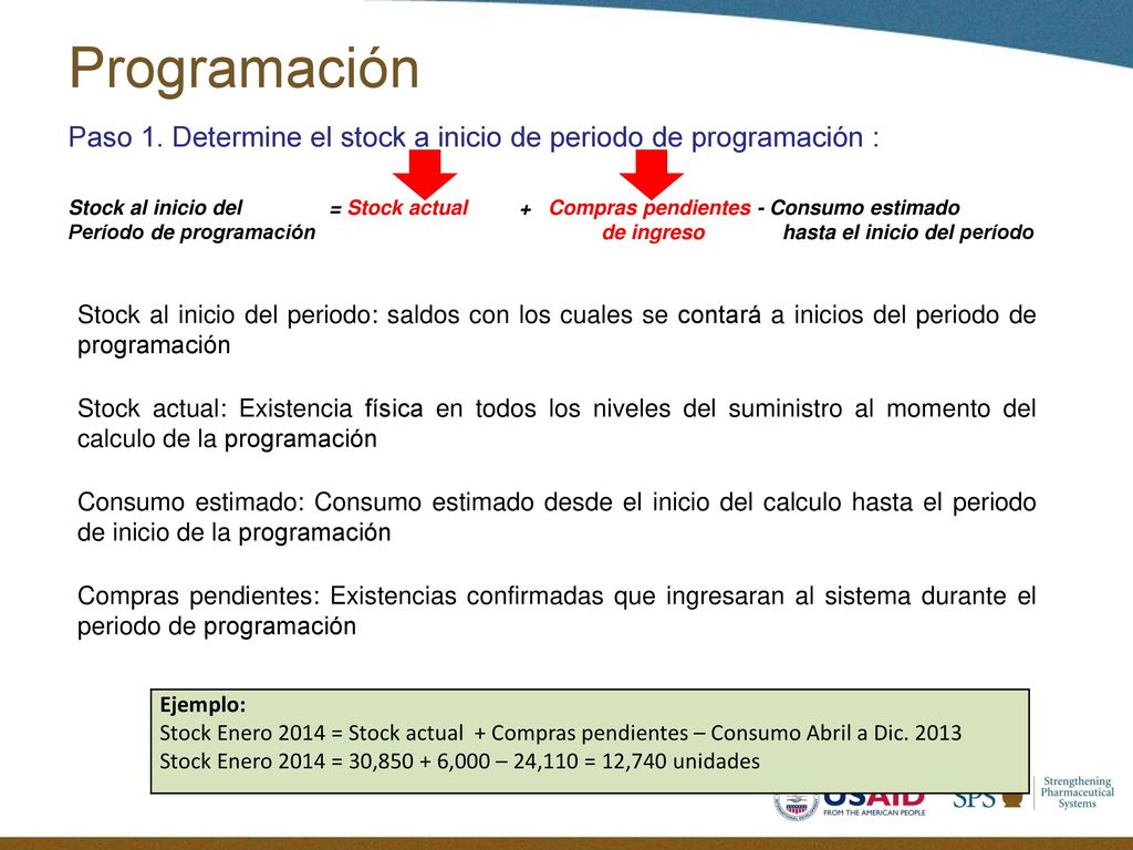 Programación Paso 1. Determine el stock a inicio de periodo de programación :