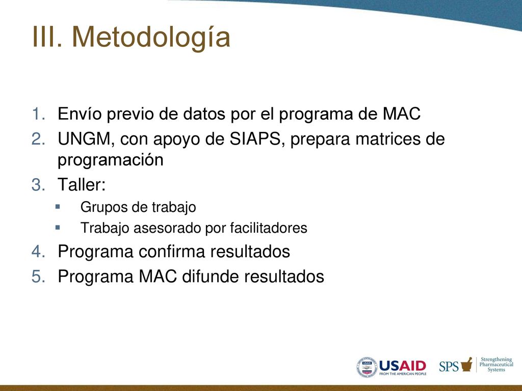 III. Metodología Envío previo de datos por el programa de MAC