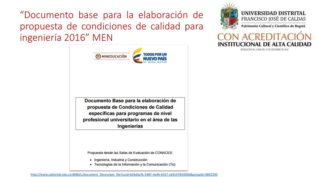 Documento base para la elaboración de propuesta de condiciones de calidad para ingeniería 2016 MEN