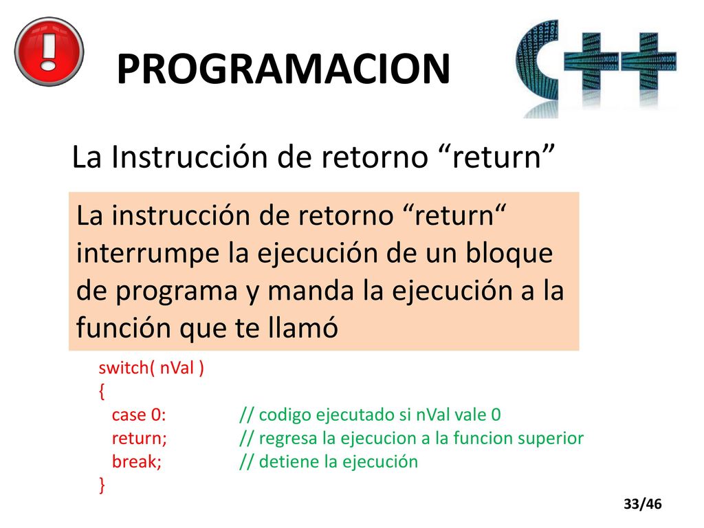 PROGRAMACION La Instrucción de retorno return