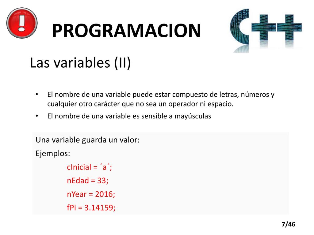 PROGRAMACION Las variables (II) Una variable guarda un valor: