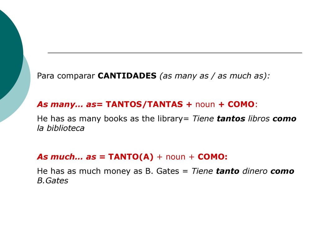 Para comparar CANTIDADES (as many as / as much as):