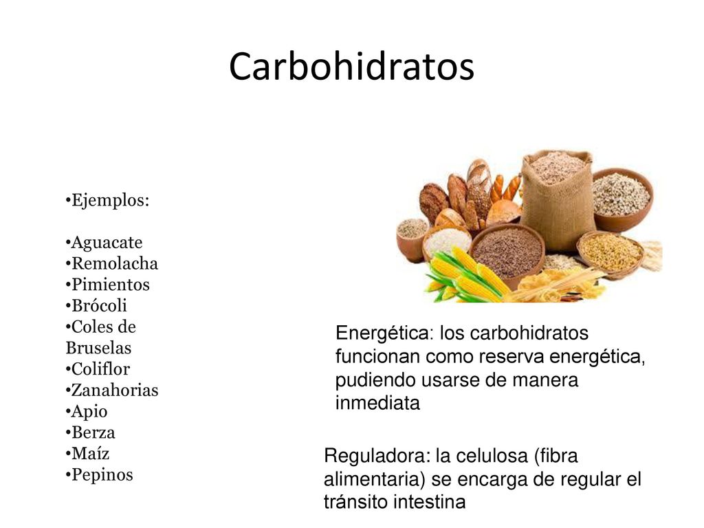 Carbohidratos Ejemplos: Aguacate. Remolacha. Pimientos. Brócoli. Coles de Bruselas. Coliflor.