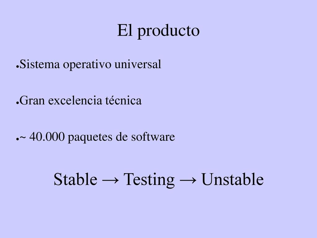 El producto Stable → Testing → Unstable