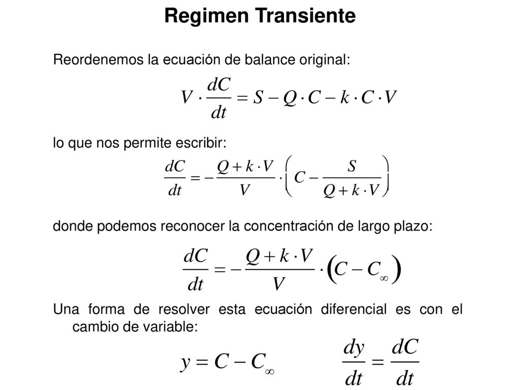 Regimen Transiente Reordenemos la ecuación de balance original: