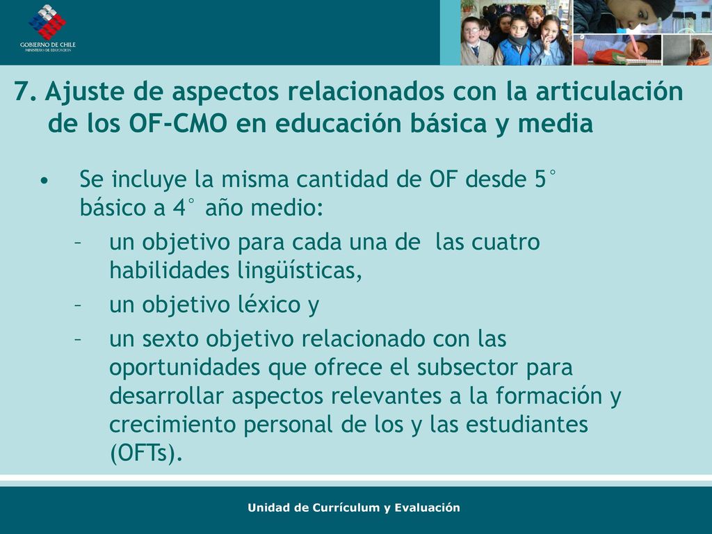 7. Ajuste de aspectos relacionados con la articulación de los OF-CMO en educación básica y media