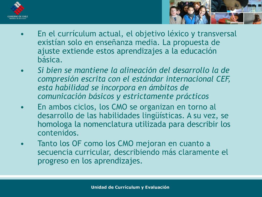 En el currículum actual, el objetivo léxico y transversal existían solo en enseñanza media. La propuesta de ajuste extiende estos aprendizajes a la educación básica.