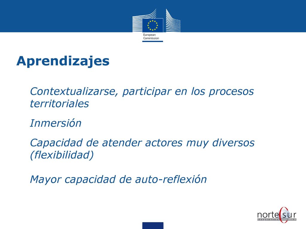 Aprendizajes Contextualizarse, participar en los procesos territoriales. Inmersión. Capacidad de atender actores muy diversos (flexibilidad)