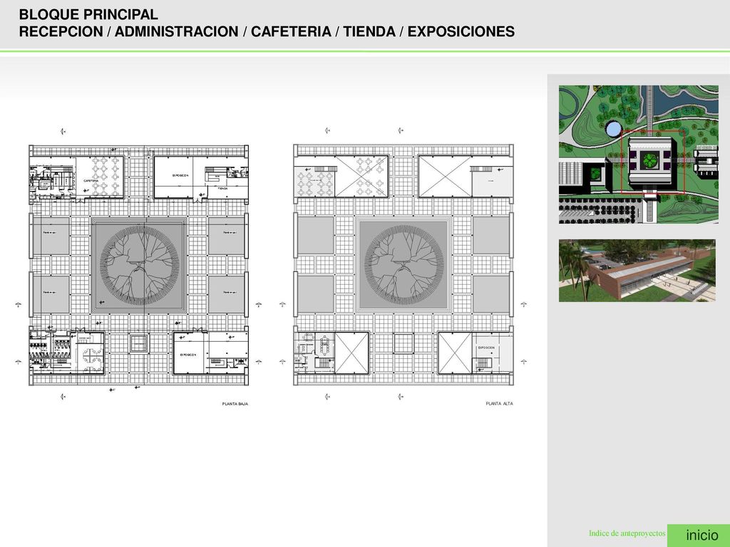 RECEPCION / ADMINISTRACION / CAFETERIA / TIENDA / EXPOSICIONES