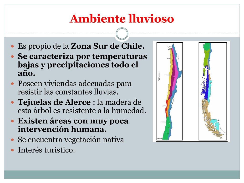Ambiente lluvioso Es propio de la Zona Sur de Chile.