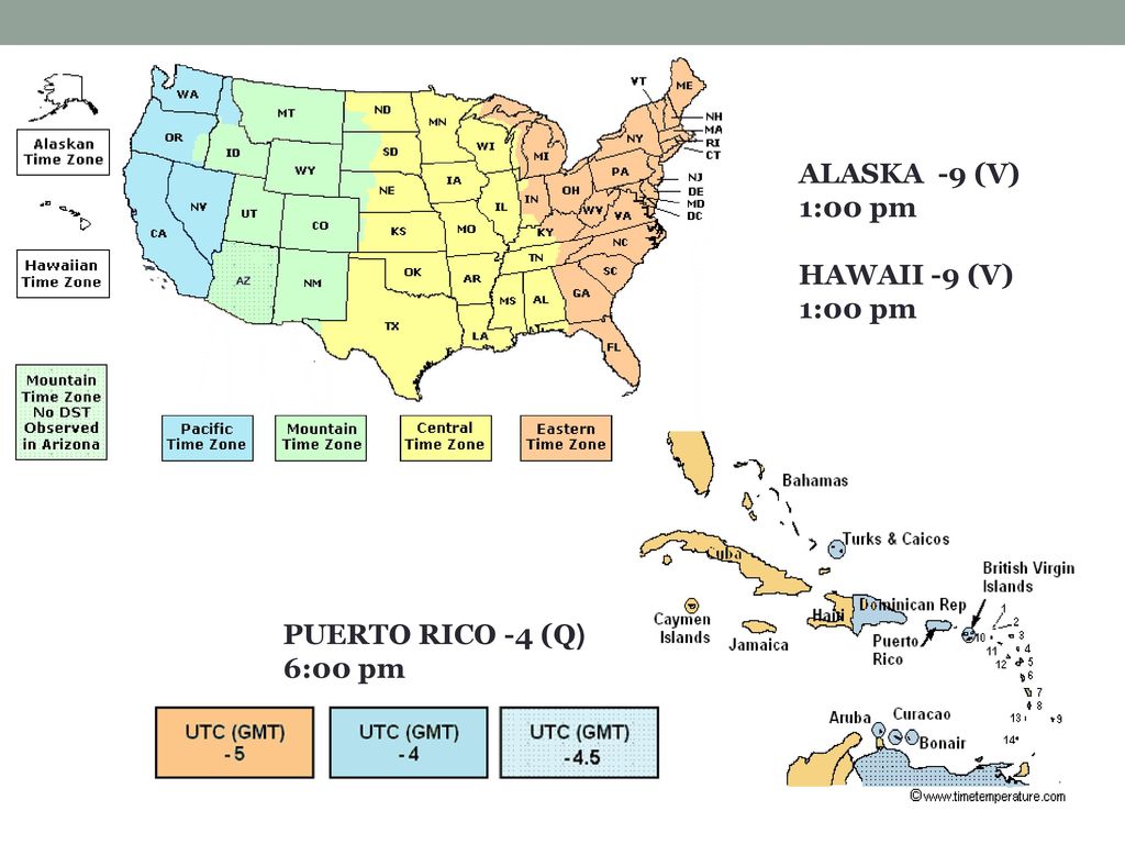 ALASKA -9 (V) 1:00 pm HAWAII -9 (V) PUERTO RICO -4 (Q) 6:00 pm