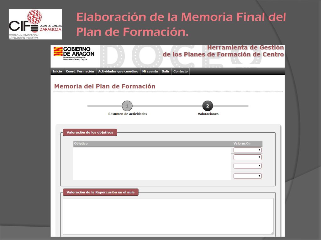 Elaboración de la Memoria Final del Plan de Formación.