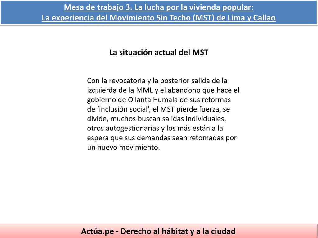 Mesa de trabajo 3. La lucha por la vivienda popular:
