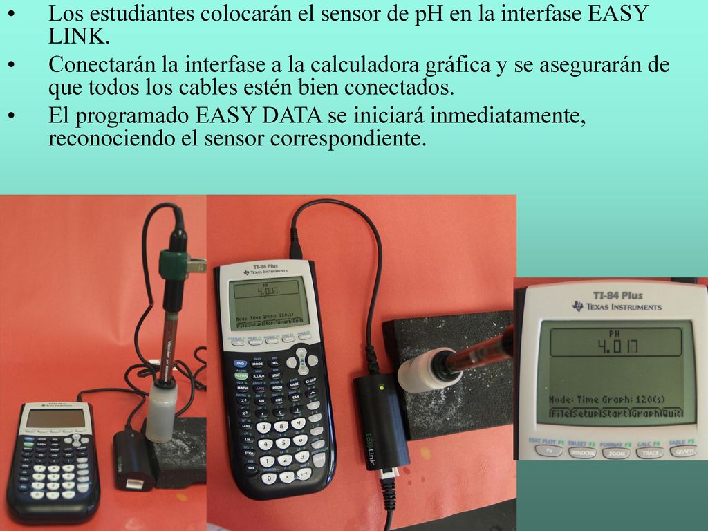 Los estudiantes colocarán el sensor de pH en la interfase EASY LINK.