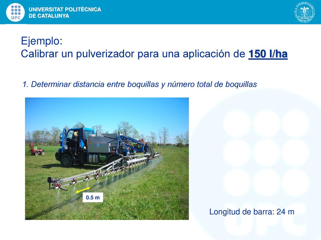 1. Determinar distancia entre boquillas y número total de boquillas