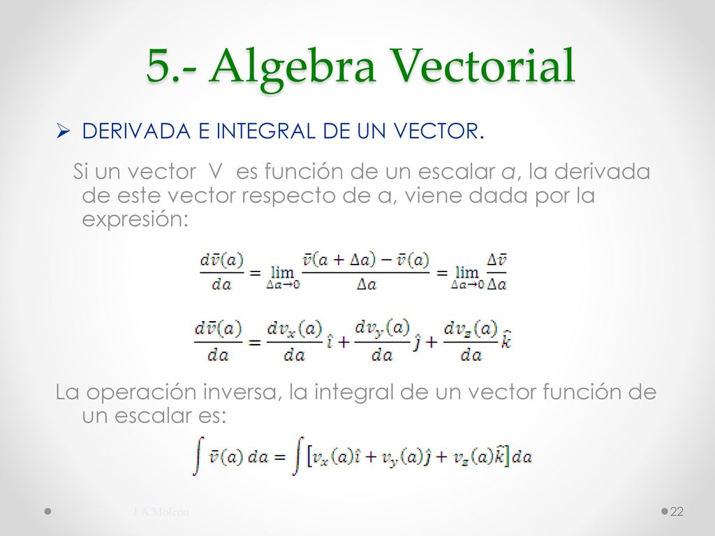 5.- Algebra Vectorial DERIVADA E INTEGRAL DE UN VECTOR.