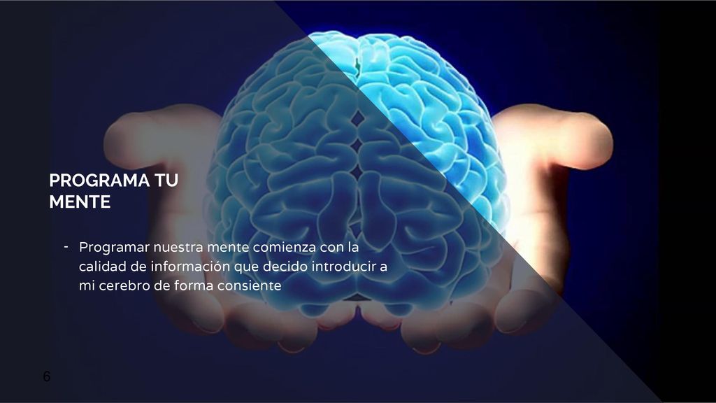 PROGRAMA TU MENTE Programar nuestra mente comienza con la calidad de información que decido introducir a mi cerebro de forma consiente.