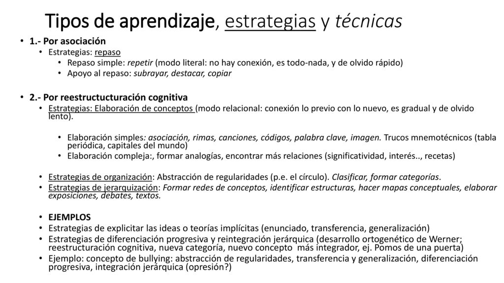 Tipos de aprendizaje, estrategias y técnicas