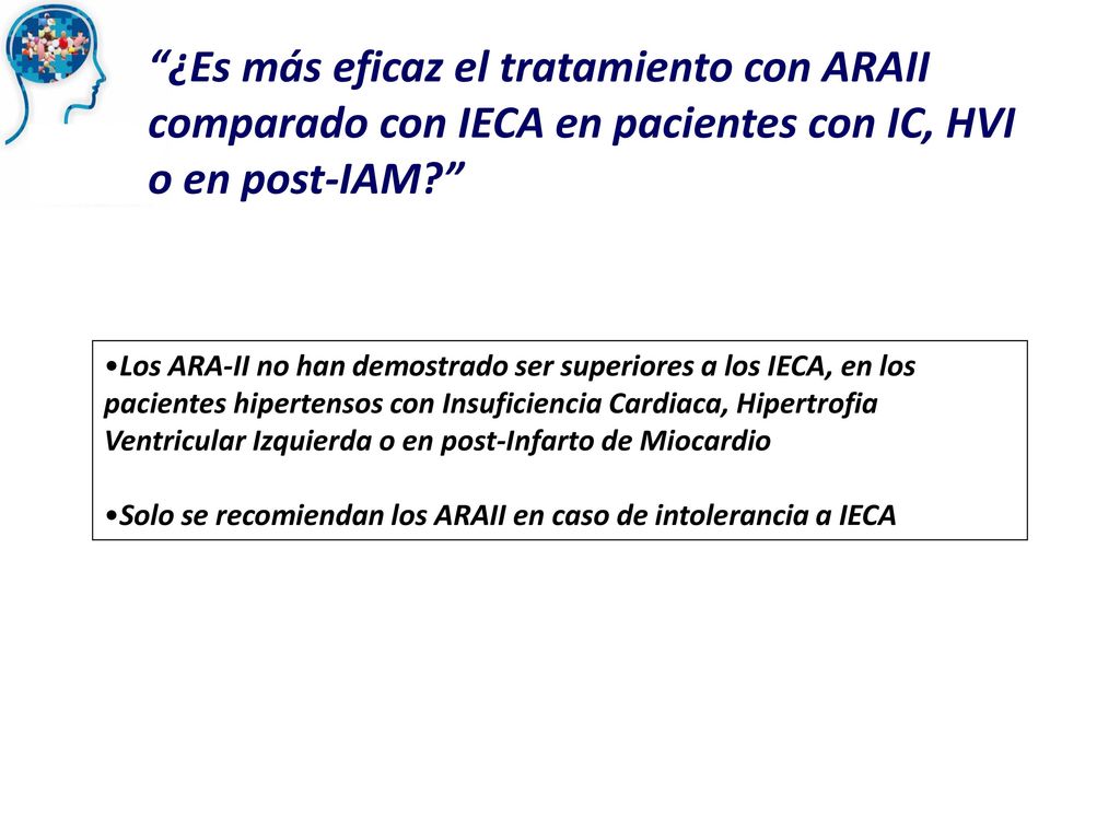 ¿Es más eficaz el tratamiento con ARAII comparado con IECA en pacientes con IC, HVI o en post-IAM