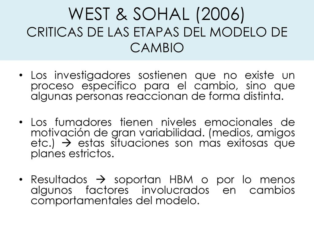 WEST & SOHAL (2006) CRITICAS DE LAS ETAPAS DEL MODELO DE CAMBIO