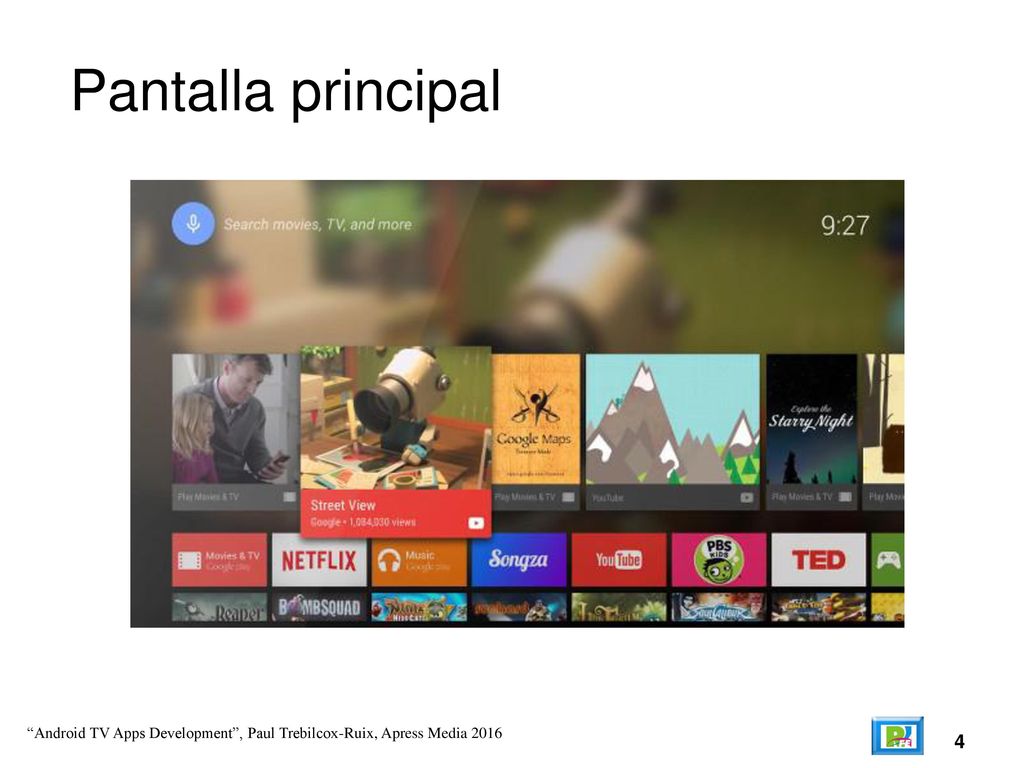 Pantalla principal Android TV Apps Development , Paul Trebilcox-Ruix, Apress Media