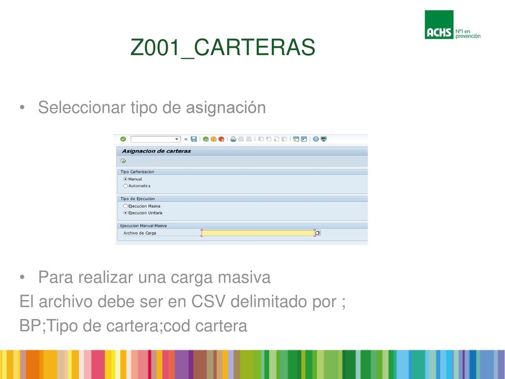 Z001_CARTERAS Seleccionar tipo de asignación