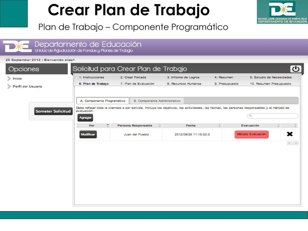 Crear Plan de Trabajo Plan de Trabajo – Componente Programático