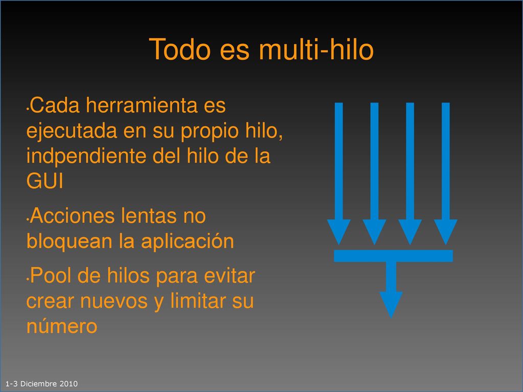 Todo es multi-hilo Cada herramienta es ejecutada en su propio hilo, indpendiente del hilo de la GUI.