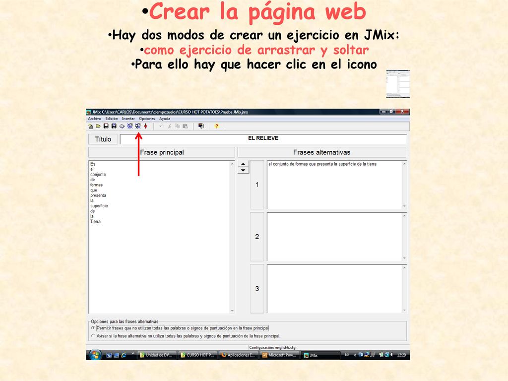 Crear la página web Hay dos modos de crear un ejercicio en JMix: