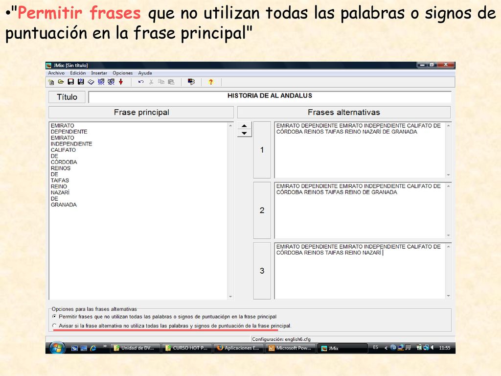 Permitir frases que no utilizan todas las palabras o signos de puntuación en la frase principal